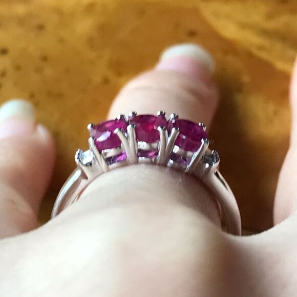 Natural Ruby Diamond Sterling Silver Ring Size 8 - Picture 2 of 8
